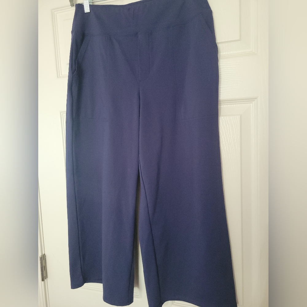 G4Free Womens Activewear Wide Leg High-Waist Capri Pants Navy Blue Large